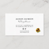 Sonnenblumen Bouquet moderne elegante Hochzeitspla Visitenkarte (Rückseite)