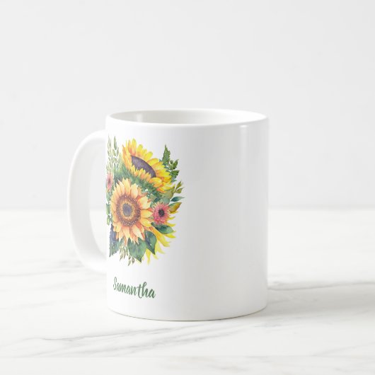 Sonnenblumen Bouquet - Personalisiert Kaffeetasse (Vorderseite Links)