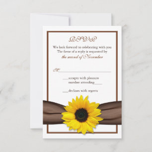 Sonnenblumen Braunes Band Hochzeit RSVP Antwortkar Karte