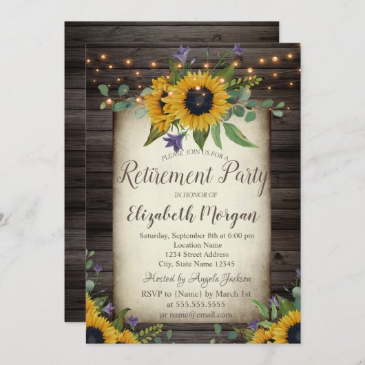 Sonnenblumen Braunholz Einladung (Vorne/Hinten)