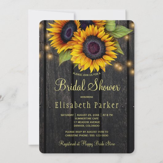 Sonnenblumen Brautparty aus Stallholz Einladung (Vorderseite)