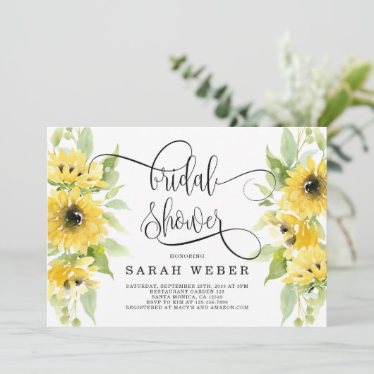 Sonnenblumen-Brautparty Einladung (Stehend Vorderseite)