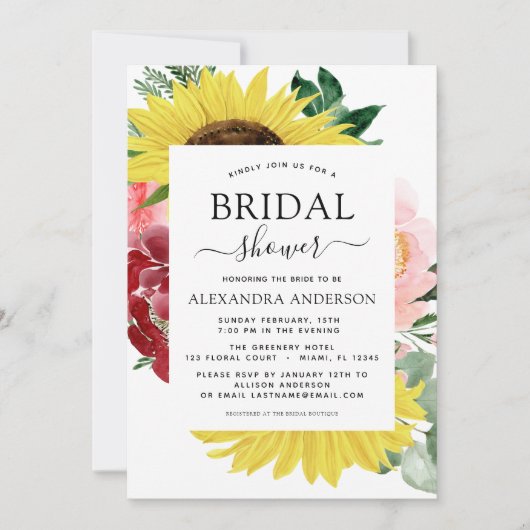 Sonnenblumen Brautparty Frühlingsflora Einladung (Vorderseite)
