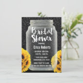Sonnenblumen Brautparty Mason Jar Black Glitzer Einladung (Stehend Vorderseite)
