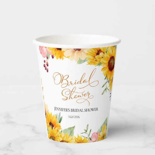 Sonnenblumen Brautparty Pappbecher (Vorderseite)