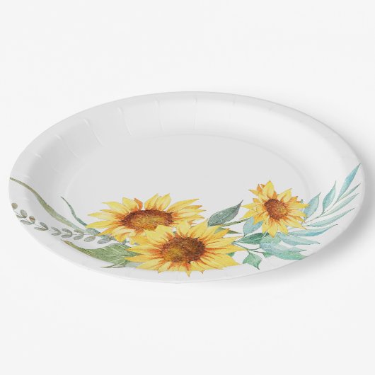 Sonnenblumen-Brautparty Pappteller (Schrägansicht)