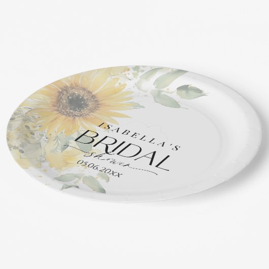 Sonnenblumen-Brautparty Pappteller (Schrägansicht)