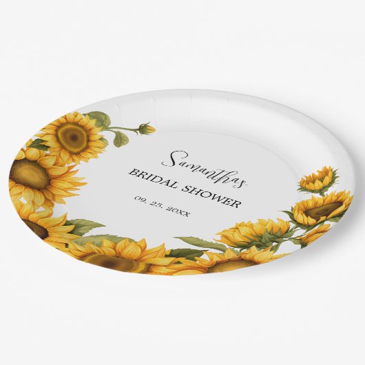 Sonnenblumen Brautparty Pappteller (Schrägansicht)