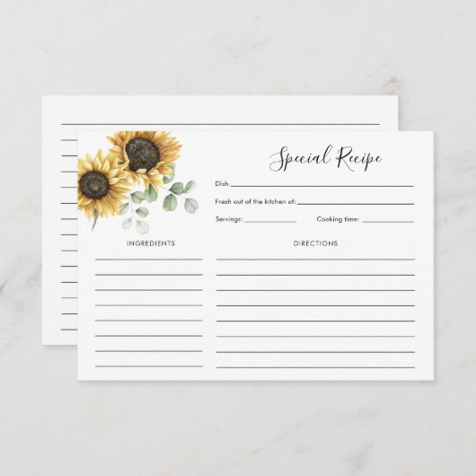 Sonnenblumen Brautparty Rezept Begleitkarte (Vorne/Hinten)