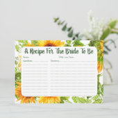 Sonnenblumen Brautparty Rezept Karte (Stehend Vorderseite)