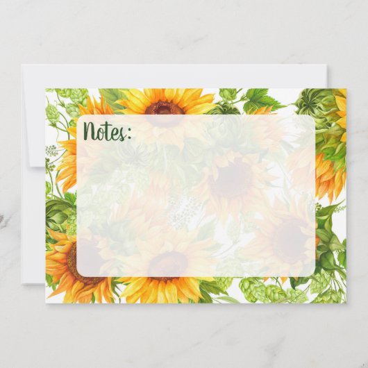 Sonnenblumen Brautparty Rezept Karte (Rückseite)