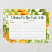 Sonnenblumen Brautparty Rezept Karte (Vorne/Hinten)