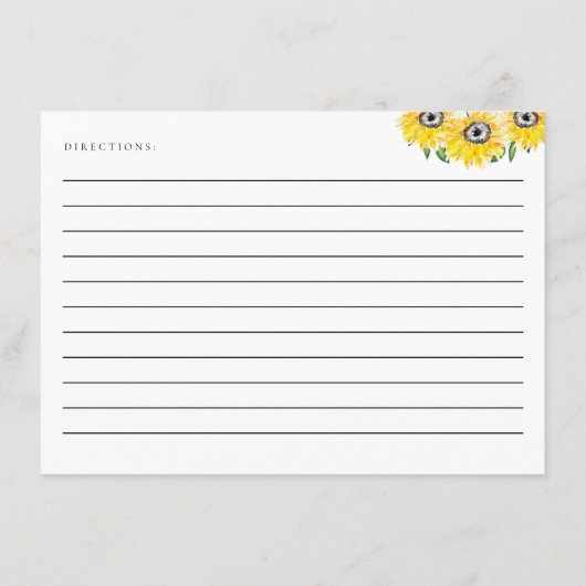 Sonnenblumen Brautparty Rezept Karte Wasserfarbe (Rückseite)