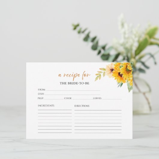 Sonnenblumen Brautparty Rezeptkarten Einladung (Stehend Vorderseite)