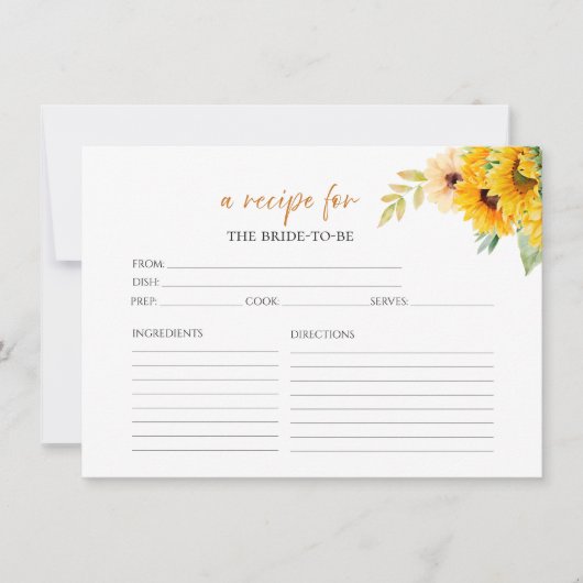 Sonnenblumen Brautparty Rezeptkarten Einladung (Vorderseite)
