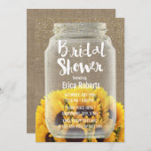 Sonnenblumen Brautparty Rustic Burlap & Mason Jar Einladung (Vorne/Hinten)