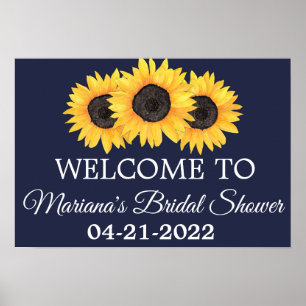 Sonnenblumen Brautparty Rustikales Navy Blau Poster