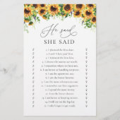 Sonnenblumen-Brautparty-Spiel (Vorderseite)