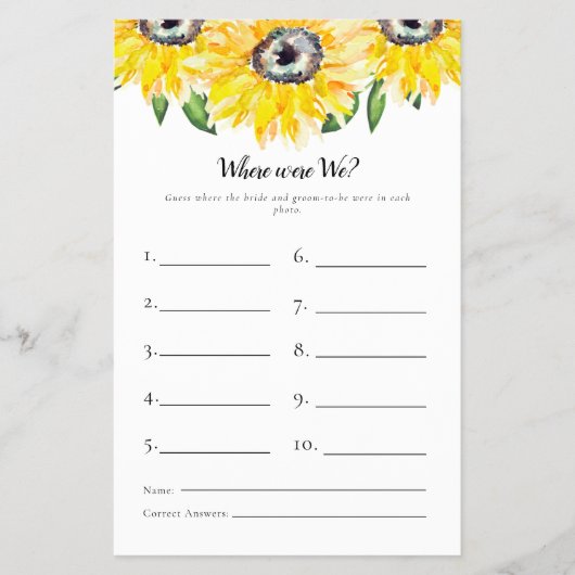 Sonnenblumen-Brautparty-Spiel, wo wir waren Flyer (Vorne)
