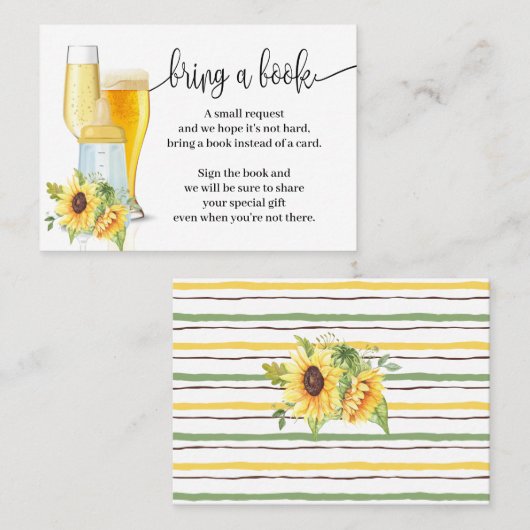 Sonnenblumen bringen ein Bücherschrank mit Babydus Platzkarte (Vorne/Hinten)