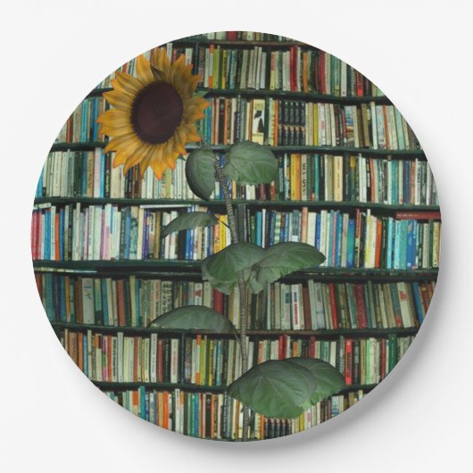 Sonnenblumen Bücher Papierplatten Pappteller (Vorderseite)