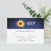 Sonnenblumen Bugundy Rose Navy Blue Meals Hochzeit RSVP Karte (Stehend Vorderseite)