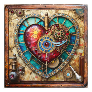 Sonnenblumen-Buntglas-Herz Steampunk-Serie Fotodruck