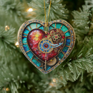 Sonnenblumen-Buntglas-Herz-Steampunk-Serie Keramik Ornament