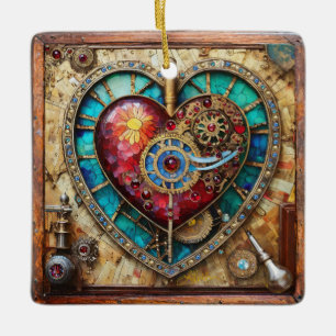 Sonnenblumen-Buntglas-Herz Steampunk-Serie Keramikornament