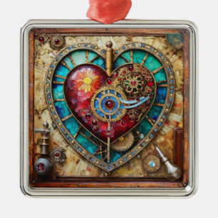 Sonnenblumen-Buntglas-Herz Steampunk-Serie Ornament Aus Metall