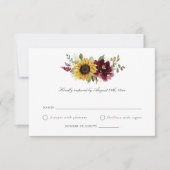 Sonnenblumen Burgund Blume Rustikale Hochzeit RSVP Einladung (Vorderseite)