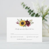 Sonnenblumen Burgund Blume Rustikale Hochzeit RSVP Einladung (Stehend Vorderseite)