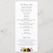 Sonnenblumen Burgund Blumen Rustikales Hochzeitspr Programm (Rückseite)