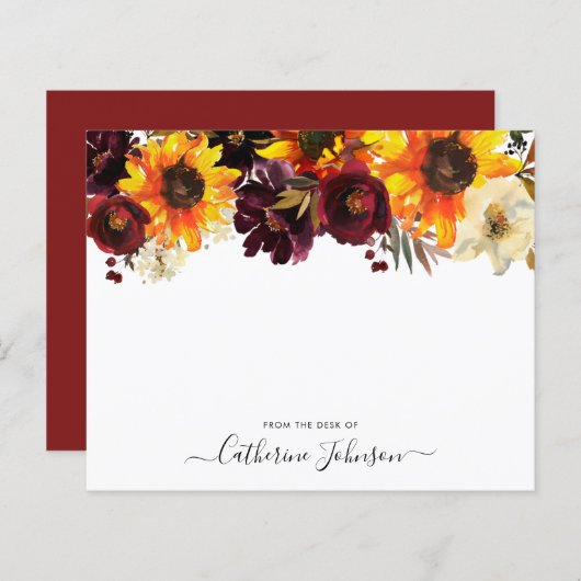 Sonnenblumen Burgund Blumenzettel (Vorne/Hinten)