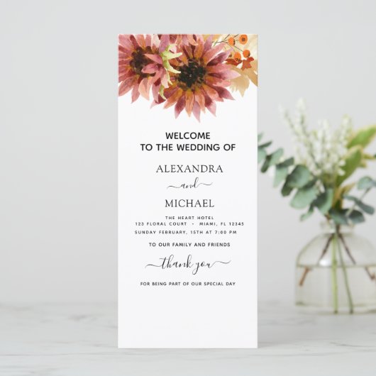 Sonnenblumen Burgund Country Wasserfarbenhochzeit (Stehend Vorderseite)