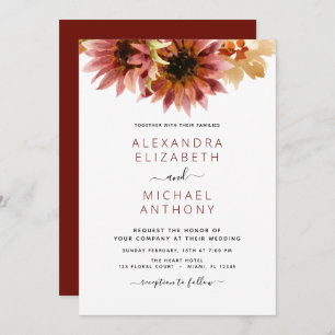 Sonnenblumen Burgund Country Wasserfarbenhochzeit Einladung