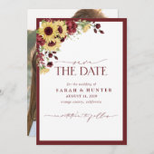 Sonnenblumen Burgund Foto Hochzeit speichern das D Save The Date (Vorne/Hinten)