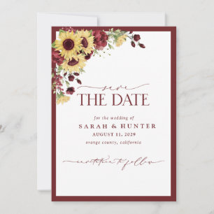 Sonnenblumen Burgund Foto Hochzeit speichern das D Save The Date