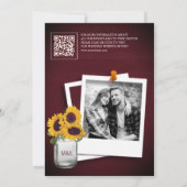 Sonnenblumen Burgund Foto QR Code Hochzeit Save The Date (Rückseite)