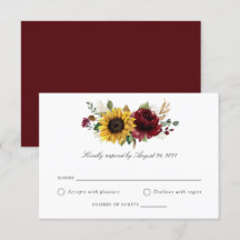 Sonnenblumen Burgund Greenery Wedding RSVP Card