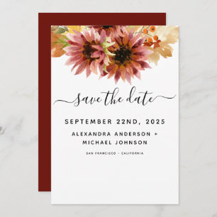 Sonnenblumen Burgund Land Wasserfarbenprägung Save The Date