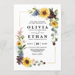Sonnenblumen Burgund Rose Blauer Rustikal Einladung