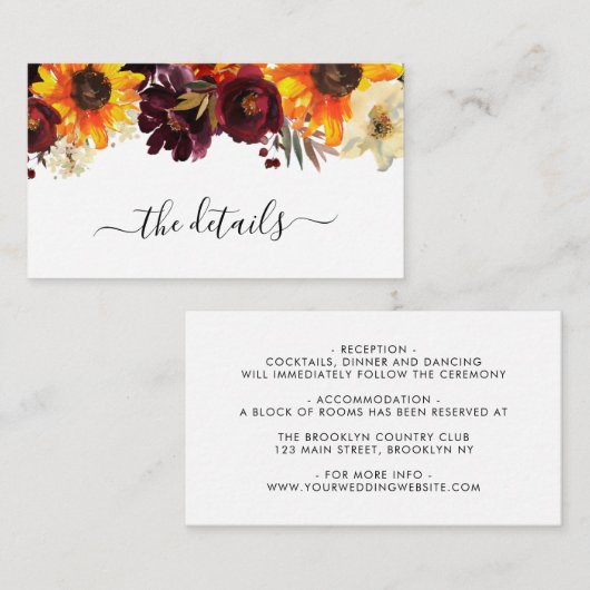 Sonnenblumen Burgund Rose Blumenzwiebelzettel Begleitkarte (Vorne/Hinten)