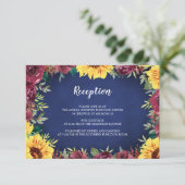 Sonnenblumen Burgund Rose Border Navy Blauer Empfa Begleitkarte (Stehend Vorderseite)