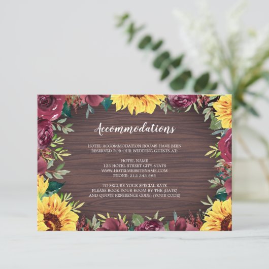 Sonnenblumen Burgund Rose Border Wood Unterkünfte Begleitkarte (Stehend Vorderseite)