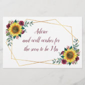 Sonnenblumen Burgund Rose Brautparty Beratung Kart (Rückseite)