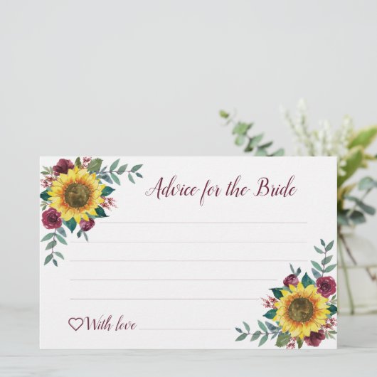 Sonnenblumen Burgund Rose Brautparty Beratung Kart (Stehend Vorderseite)