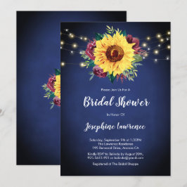 Sonnenblumen Burgund Rose Lights Navy Brautparty Einladung