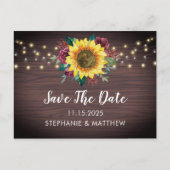 Sonnenblumen Burgund Rose Lights Wood Save the Dat Ankündigungspostkarte (Vorderseite)