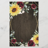 Sonnenblumen Burgund Rose Rustikale Hochzeitskarte (Rückseite)